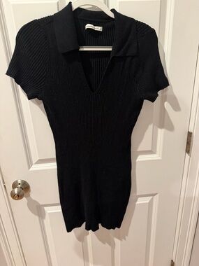Abercrombie Black Ribbed Short Sleeve Polo Dress